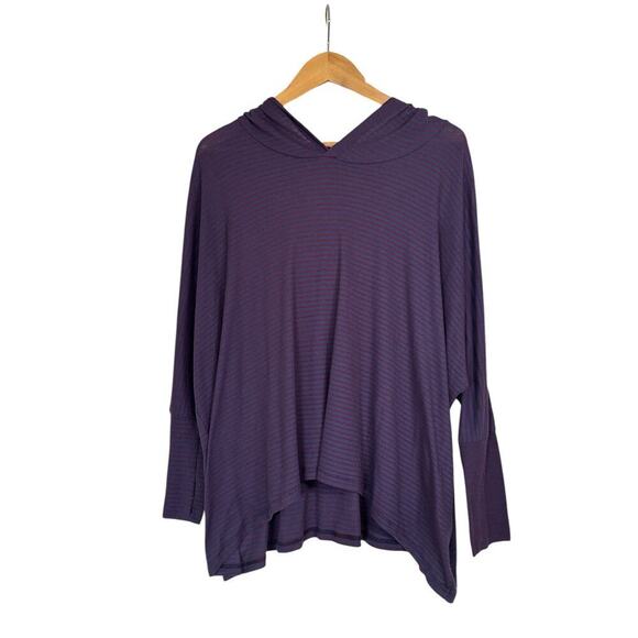 Michael Lauren Women's Oversized Ribbed Knit Striped Pullover Hoodie Size S Navy - Picture 1 of 8